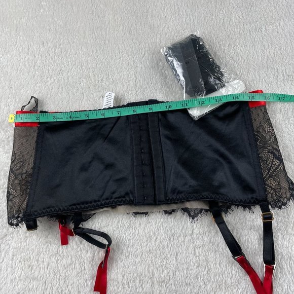 NEW Lover's Lane Lace Garterbelt Set Black Red Lingerie‎ Size L Stockings NWT - Picture 9 of 12